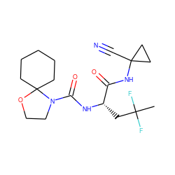 CC(F)(F)C[C@H](NC(=O)N1CCOC12CCCCC2)C(=O)NC1(C#N)CC1 ZINC000113632433