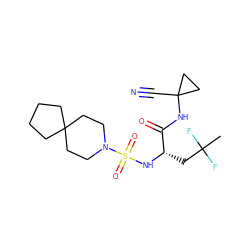 CC(F)(F)C[C@H](NS(=O)(=O)N1CCC2(CCCC2)CC1)C(=O)NC1(C#N)CC1 ZINC000113632833