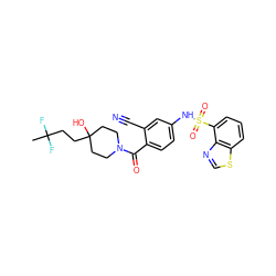 CC(F)(F)CCC1(O)CCN(C(=O)c2ccc(NS(=O)(=O)c3cccc4scnc34)cc2C#N)CC1 ZINC000217750113