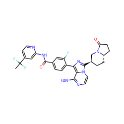 CC(F)(F)c1ccnc(NC(=O)c2ccc(-c3nc([C@@H]4CC[C@H]5CCC(=O)N5C4)n4ccnc(N)c34)c(F)c2)c1 ZINC000145467864