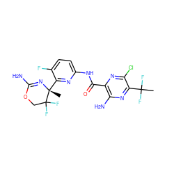 CC(F)(F)c1nc(N)c(C(=O)Nc2ccc(F)c([C@@]3(C)N=C(N)OCC3(F)F)n2)nc1Cl ZINC000207571884