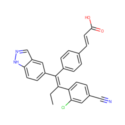 CC/C(=C(/c1ccc(/C=C/C(=O)O)cc1)c1ccc2[nH]ncc2c1)c1ccc(C#N)cc1Cl ZINC000114544309