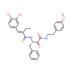 CC/C(=C\c1ccc(O)c(O)c1)C(=O)N[C@@H](Cc1ccccc1)C(=O)C(=O)NCCc1ccc(OC)cc1 ZINC000071340994