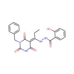 CC/C(NNC(=O)c1ccccc1O)=C1/C(=O)NC(=O)N(Cc2ccccc2)C1=O ZINC000005025513