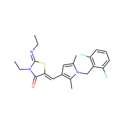 CC/N=C1\S/C(=C\c2cc(C)n(Cc3c(F)cccc3F)c2C)C(=O)N1CC ZINC000073417820