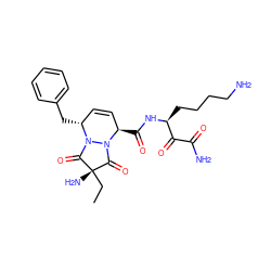 CC[C@@]1(N)C(=O)N2[C@H](C(=O)N[C@@H](CCCCN)C(=O)C(N)=O)C=C[C@@H](Cc3ccccc3)N2C1=O ZINC000026386384