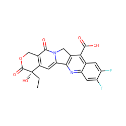 CC[C@@]1(O)C(=O)OCc2c1cc1n(c2=O)Cc2c-1nc1cc(F)c(F)cc1c2C(=O)O ZINC000013740630