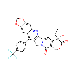 CC[C@@]1(O)C(=O)OCc2c1cc1n(c2=O)Cc2c-1nc1cc3c(cc1c2-c1ccc(C(F)(F)F)cc1)OCO3 ZINC000028386767