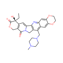 CC[C@@]1(O)C(=O)OCc2c1cc1n(c2=O)Cc2c-1nc1cc3c(cc1c2CN1CCN(C)CC1)OCCO3 ZINC000022010625