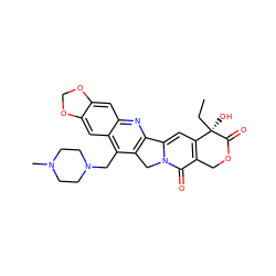 CC[C@@]1(O)C(=O)OCc2c1cc1n(c2=O)Cc2c-1nc1cc3c(cc1c2CN1CCN(C)CC1)OCO3 ZINC000022442459