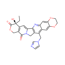 CC[C@@]1(O)C(=O)OCc2c1cc1n(c2=O)Cc2c-1nc1cc3c(cc1c2Cn1ccnc1)OCCO3 ZINC000027844342