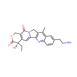 CC[C@@]1(O)C(=O)OCc2c1cc1n(c2=O)Cc2c-1nc1ccc(CCN)cc1c2C ZINC000013649192