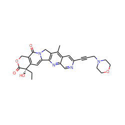 CC[C@@]1(O)C(=O)OCc2c1cc1n(c2=O)Cc2c-1nc1cnc(C#CCN3CCOCC3)cc1c2C ZINC000013740837