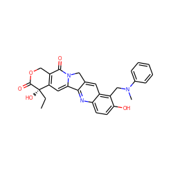 CC[C@@]1(O)C(=O)OCc2c1cc1n(c2=O)Cc2cc3c(CN(C)c4ccccc4)c(O)ccc3nc2-1 ZINC000003794503