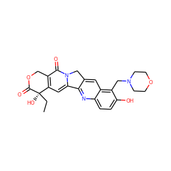 CC[C@@]1(O)C(=O)OCc2c1cc1n(c2=O)Cc2cc3c(CN4CCOCC4)c(O)ccc3nc2-1 ZINC000026008716