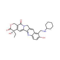 CC[C@@]1(O)C(=O)OCc2c1cc1n(c2=O)Cc2cc3c(CNC4CCCCC4)c(O)ccc3nc2-1 ZINC000003794500