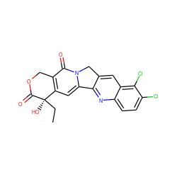 CC[C@@]1(O)C(=O)OCc2c1cc1n(c2=O)Cc2cc3c(Cl)c(Cl)ccc3nc2-1 ZINC000013832877