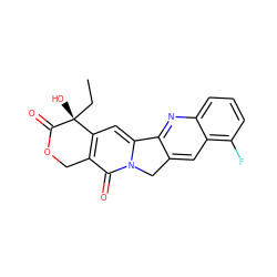 CC[C@@]1(O)C(=O)OCc2c1cc1n(c2=O)Cc2cc3c(F)cccc3nc2-1 ZINC000013832879