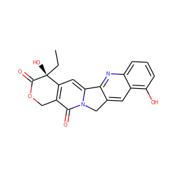 CC[C@@]1(O)C(=O)OCc2c1cc1n(c2=O)Cc2cc3c(O)cccc3nc2-1 ZINC000005924106