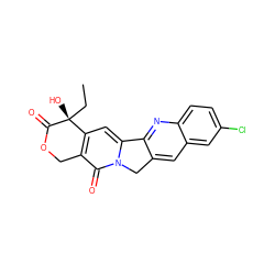 CC[C@@]1(O)C(=O)OCc2c1cc1n(c2=O)Cc2cc3cc(Cl)ccc3nc2-1 ZINC000005140055