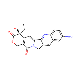 CC[C@@]1(O)C(=O)OCc2c1cc1n(c2=O)Cc2cc3cc(N)ccc3nc2-1 ZINC000001587127