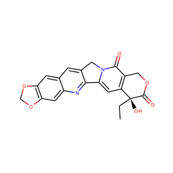 CC[C@@]1(O)C(=O)OCc2c1cc1n(c2=O)Cc2cc3cc4c(cc3nc2-1)OCO4 ZINC000000597856