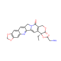 CC[C@@]1(OC(=O)CN)C(=O)OCc2c1cc1n(c2=O)Cc2cc3cc4c(cc3nc2-1)OCO4 ZINC000013832887