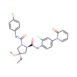 CC[C@@]1(OC)C[C@H](C(=O)Nc2ccc(-n3ccccc3=O)cc2F)N(C(=O)Nc2ccc(Cl)cc2)C1 ZINC000040917452