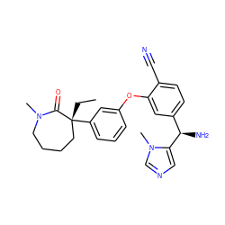 CC[C@@]1(c2cccc(Oc3cc([C@@H](N)c4cncn4C)ccc3C#N)c2)CCCCN(C)C1=O ZINC000013523508