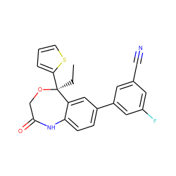 CC[C@@]1(c2cccs2)OCC(=O)Nc2ccc(-c3cc(F)cc(C#N)c3)cc21 ZINC000042888362