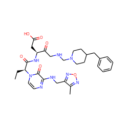 CC[C@@H](C(=O)N[C@@H](CC(=O)O)C(=O)CNCN1CCC(Cc2ccccc2)CC1)n1ccnc(NCc2nonc2C)c1=O ZINC000028132760