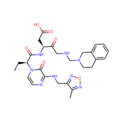 CC[C@@H](C(=O)N[C@@H](CC(=O)O)C(=O)CNCN1CCc2ccccc2C1)n1ccnc(NCc2nonc2C)c1=O ZINC000028129191