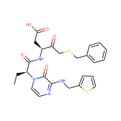 CC[C@@H](C(=O)N[C@@H](CC(=O)O)C(=O)CSCc1ccccc1)n1ccnc(NCc2cccs2)c1=O ZINC000028136327