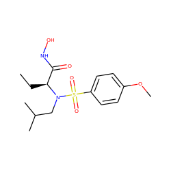 CC[C@@H](C(=O)NO)N(CC(C)C)S(=O)(=O)c1ccc(OC)cc1 ZINC000013864001