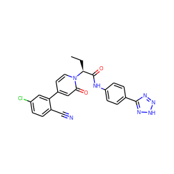 CC[C@@H](C(=O)Nc1ccc(-c2nn[nH]n2)cc1)n1ccc(-c2cc(Cl)ccc2C#N)cc1=O ZINC001772636034