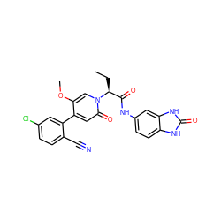 CC[C@@H](C(=O)Nc1ccc2[nH]c(=O)[nH]c2c1)n1cc(OC)c(-c2cc(Cl)ccc2C#N)cc1=O ZINC001772598384