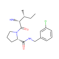 CC[C@@H](C)[C@@H](N)C(=O)N1CCC[C@H]1C(=O)NCc1cccc(Cl)c1 ZINC000045368451