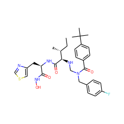 CC[C@@H](C)[C@@H](NCN(Cc1ccc(F)cc1)C(=O)c1ccc(C(C)(C)C)cc1)C(=O)N[C@H](Cc1cscn1)C(=O)NO ZINC000026499769