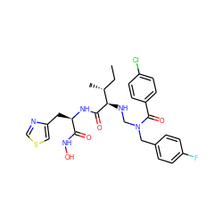 CC[C@@H](C)[C@@H](NCN(Cc1ccc(F)cc1)C(=O)c1ccc(Cl)cc1)C(=O)N[C@H](Cc1cscn1)C(=O)NO ZINC000026572226