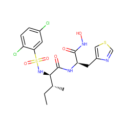 CC[C@@H](C)[C@@H](NS(=O)(=O)c1cc(Cl)ccc1Cl)C(=O)N[C@H](Cc1cscn1)C(=O)NO ZINC000026573059