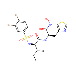 CC[C@@H](C)[C@@H](NS(=O)(=O)c1ccc(Br)c(Br)c1)C(=O)N[C@H](Cc1cscn1)C(=O)NO ZINC000026507836