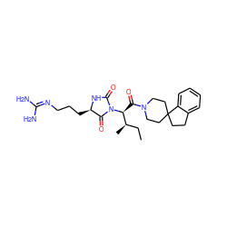 CC[C@@H](C)[C@H](C(=O)N1CCC2(CCc3ccccc32)CC1)N1C(=O)N[C@H](CCCN=C(N)N)C1=O ZINC000026287818