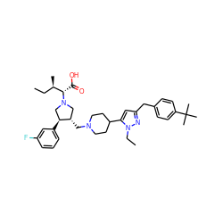 CC[C@@H](C)[C@H](C(=O)O)N1C[C@H](CN2CCC(c3cc(Cc4ccc(C(C)(C)C)cc4)nn3CC)CC2)[C@@H](c2cccc(F)c2)C1 ZINC000028021454