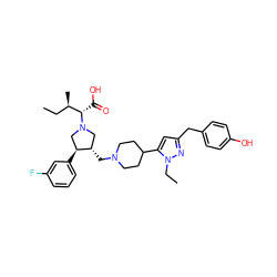 CC[C@@H](C)[C@H](C(=O)O)N1C[C@H](CN2CCC(c3cc(Cc4ccc(O)cc4)nn3CC)CC2)[C@@H](c2cccc(F)c2)C1 ZINC000096302087