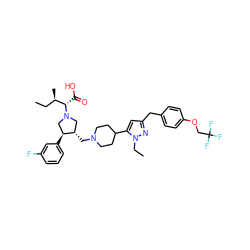 CC[C@@H](C)[C@H](C(=O)O)N1C[C@H](CN2CCC(c3cc(Cc4ccc(OCC(F)(F)F)cc4)nn3CC)CC2)[C@@H](c2cccc(F)c2)C1 ZINC000028087293