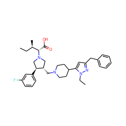 CC[C@@H](C)[C@H](C(=O)O)N1C[C@H](CN2CCC(c3cc(Cc4ccccc4)nn3CC)CC2)[C@@H](c2cccc(F)c2)C1 ZINC000096302068