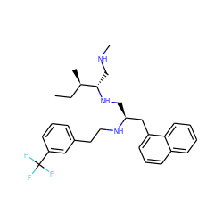 CC[C@@H](C)[C@H](CNC)NC[C@@H](Cc1cccc2ccccc12)NCCc1cccc(C(F)(F)F)c1 ZINC000022938910