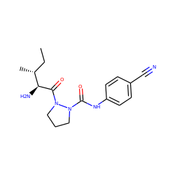 CC[C@@H](C)[C@H](N)C(=O)N1CCCN1C(=O)Nc1ccc(C#N)cc1 ZINC000028125741