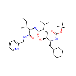 CC[C@@H](C)[C@H](NC(=O)[C@@H](C[C@H](O)[C@H](CC1CCCCC1)NC(=O)OC(C)(C)C)C(C)C)C(=O)NCc1ccccn1 ZINC000027897352