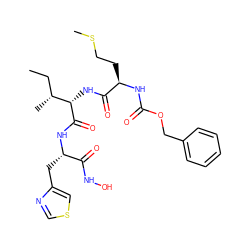 CC[C@@H](C)[C@H](NC(=O)[C@@H](CCSC)NC(=O)OCc1ccccc1)C(=O)N[C@@H](Cc1cscn1)C(=O)NO ZINC000026571162